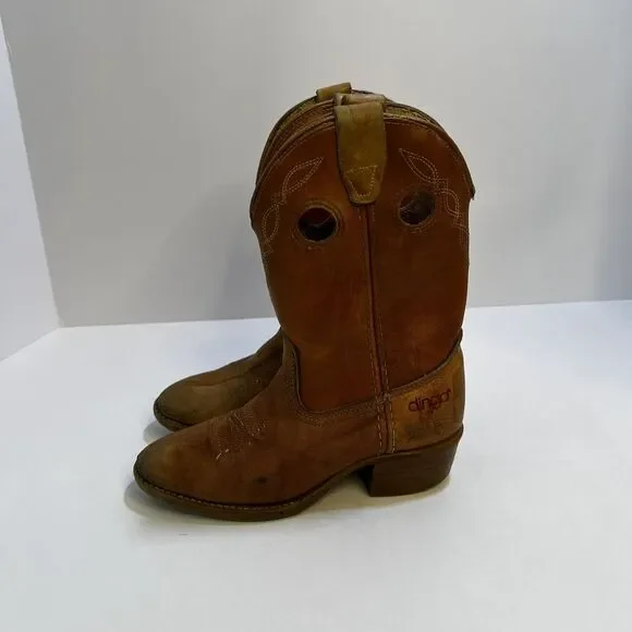 Vintage Dingo uni-sex tan w/ detail stitching 11.5 D kids cowboy boots - Picture 4 of 16